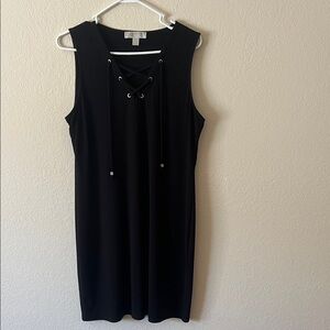 Michael Kors Elegant Black Sleeveless Dress. Lace up V neck